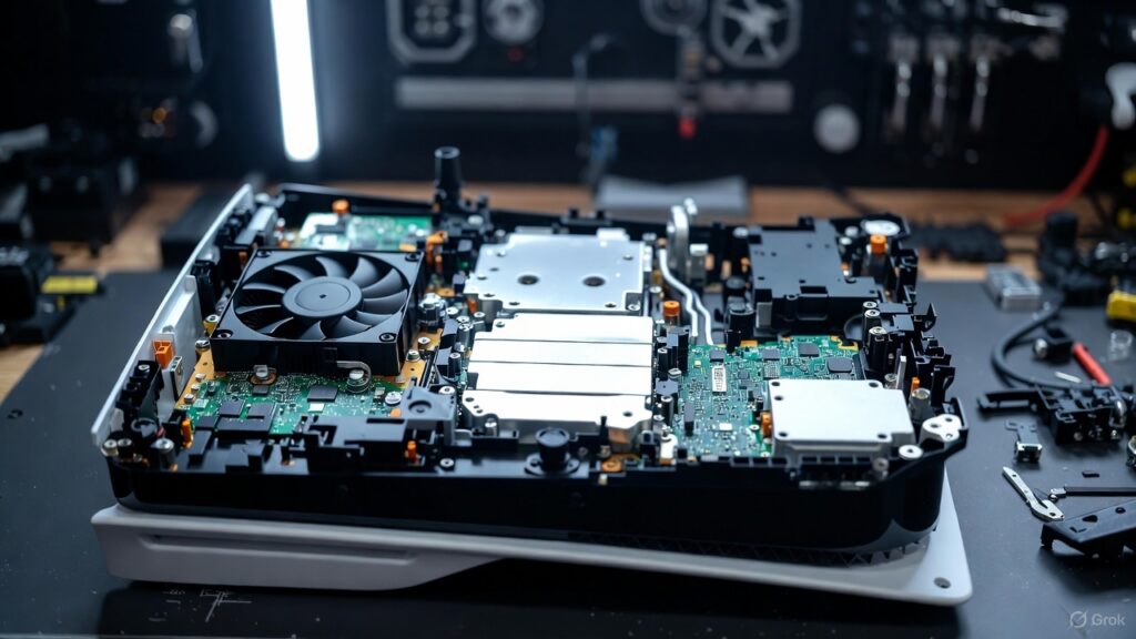 Limpieza interna PS5 abierta en taller profesional Leganés – evita sobrecalentamiento y averías 2025