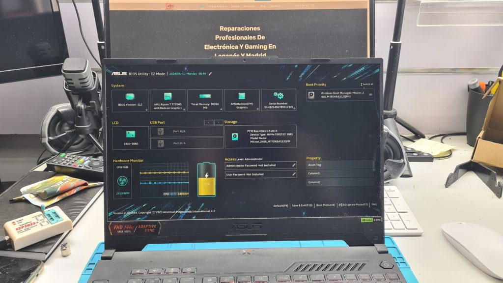 BIOS ASUS TUF Gaming reseteada sin contraseña – Reprogramación exitosa