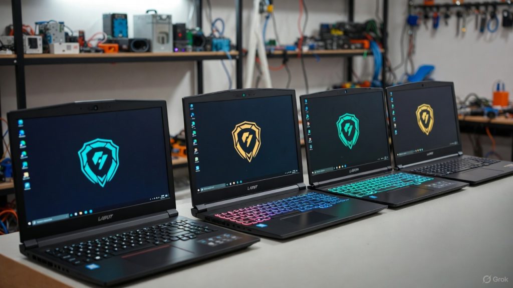 Varios portátiles gaming en mesa de taller GameSystems Leganés – Reparación portátil gaming