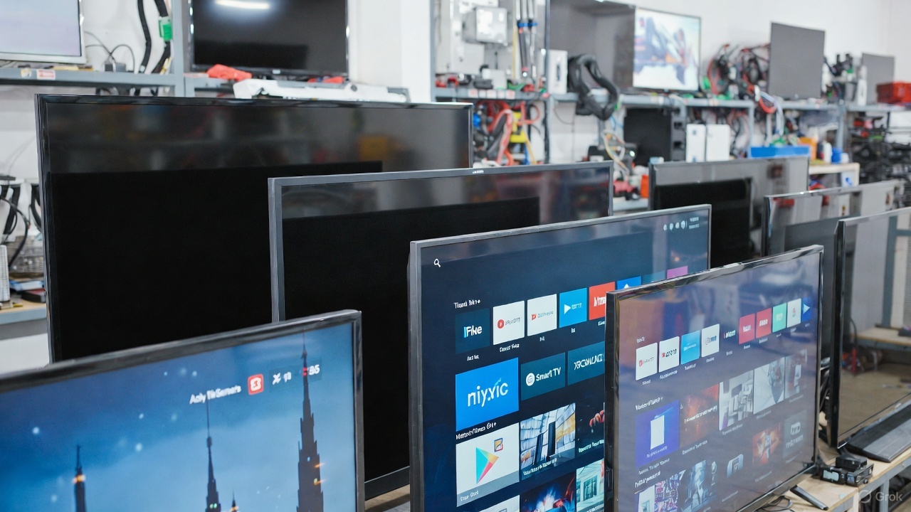 Varios televisores en taller GameSystems Leganés – Reparación TV Samsung LG Sony