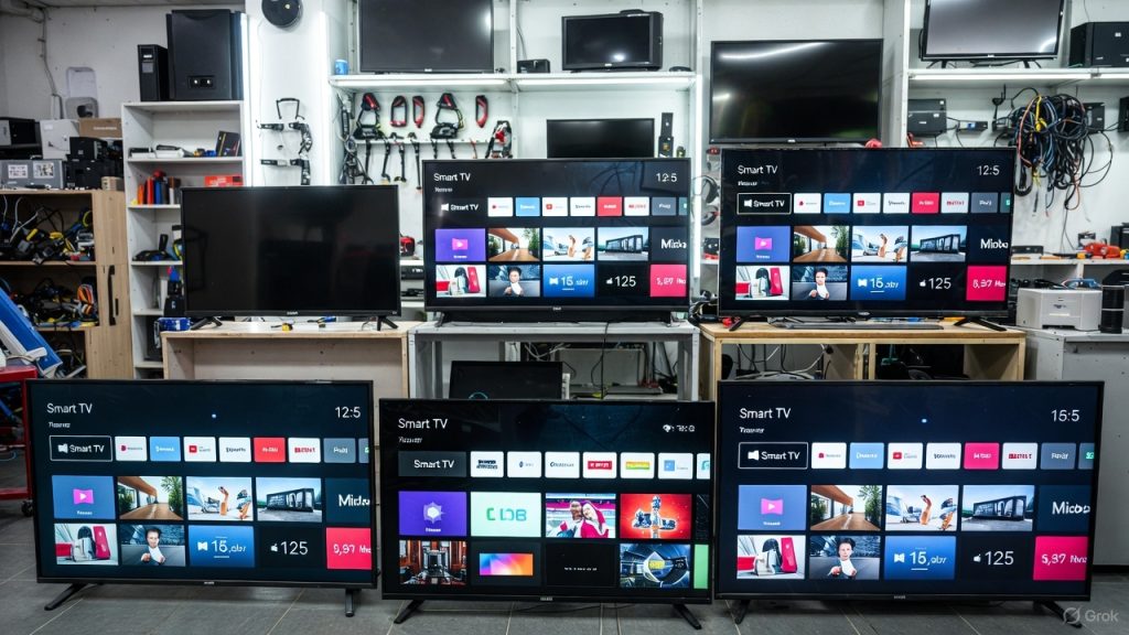 Varios televisores en taller GameSystems Leganés – Reparación TV Samsung LG Sony